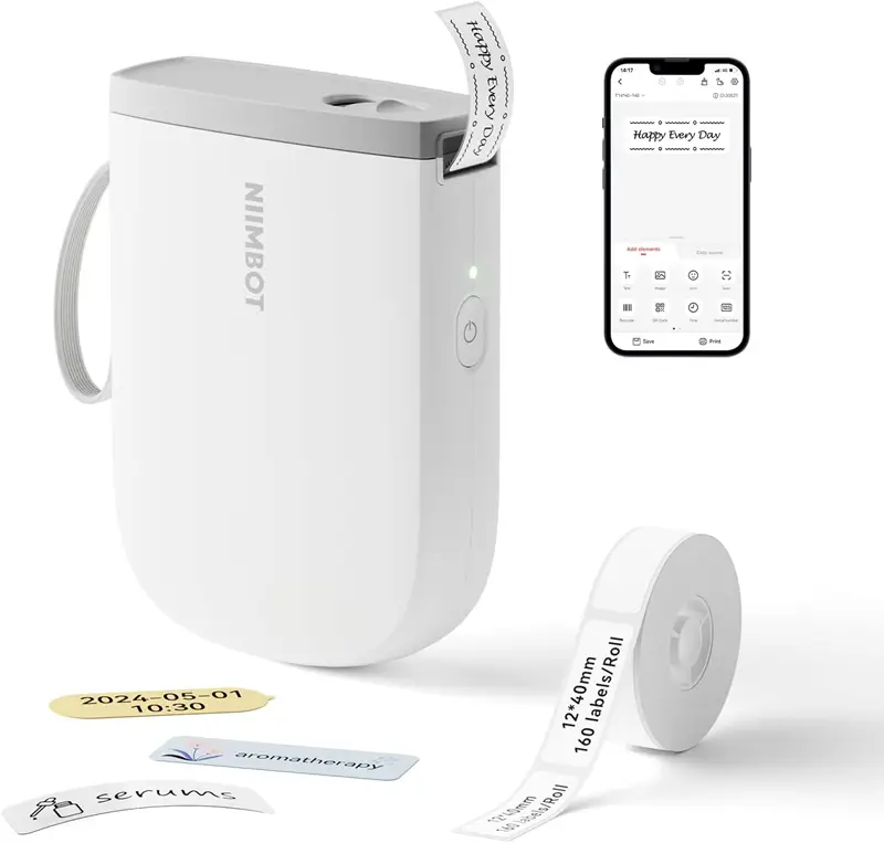 NiiMbot D11_H Etiket Makinesi Beyaz, Kablosuz Taşınabilir Termal Bluetooth - USB Şarjlı
