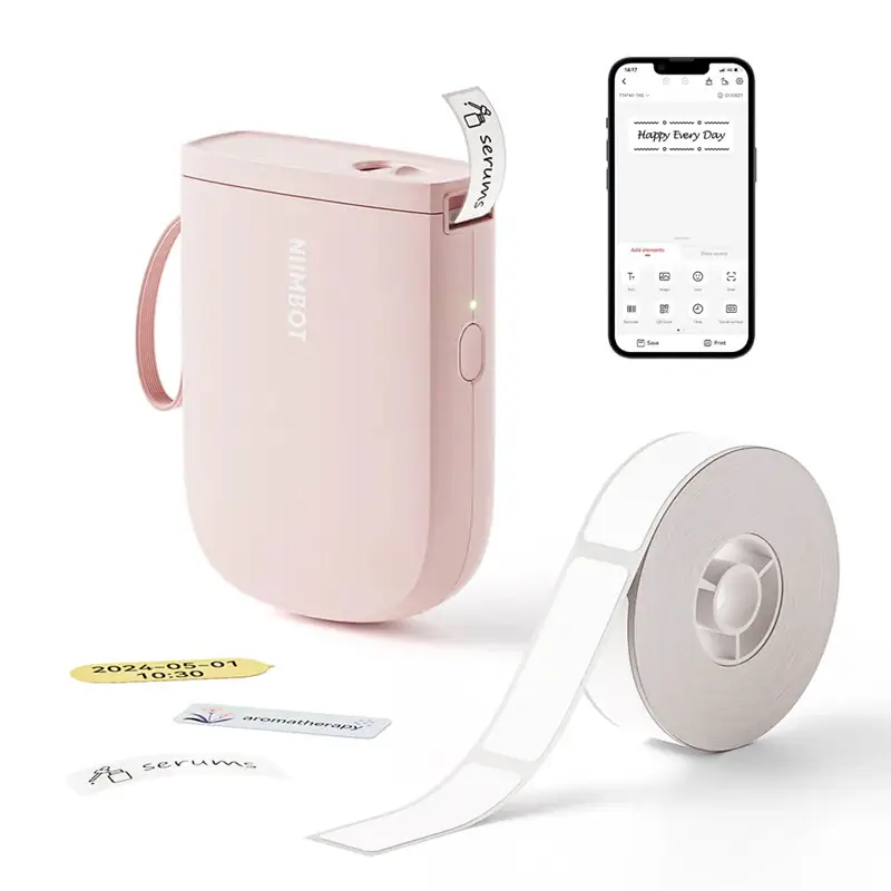 NiiMbot D11_H Etiket Makinesi Pembe, Kablosuz Taşınabilir Termal Bluetooth - USB Şarjlı