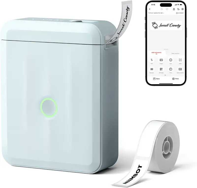 NiiMbot D110_M Etiket Makinesi Mavi, Kablosuz Taşınabilir Bluetooth - USB Şarjlı