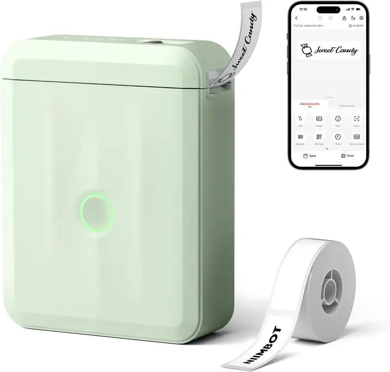NiiMbot D110_M Etiket Makinesi Yeşil, Kablosuz Taşınabilir Bluetooth - USB Şarjlı